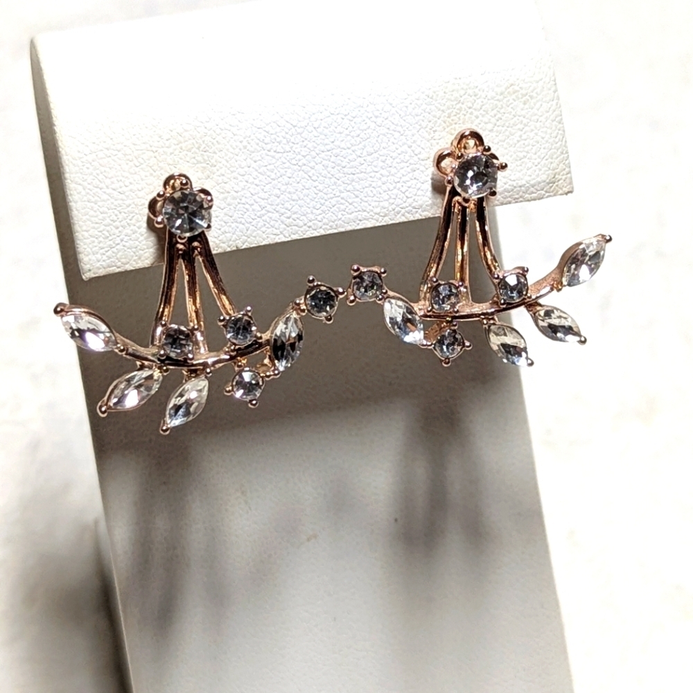 Elegant Rose Goldtone & Clear Crystal Pierced Earrings
